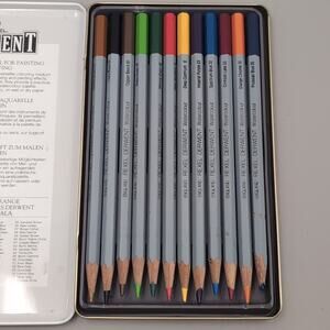 Vintage Tin Of 12 Derwent Artists' Coloured Pencils by Rexel Cumberland
